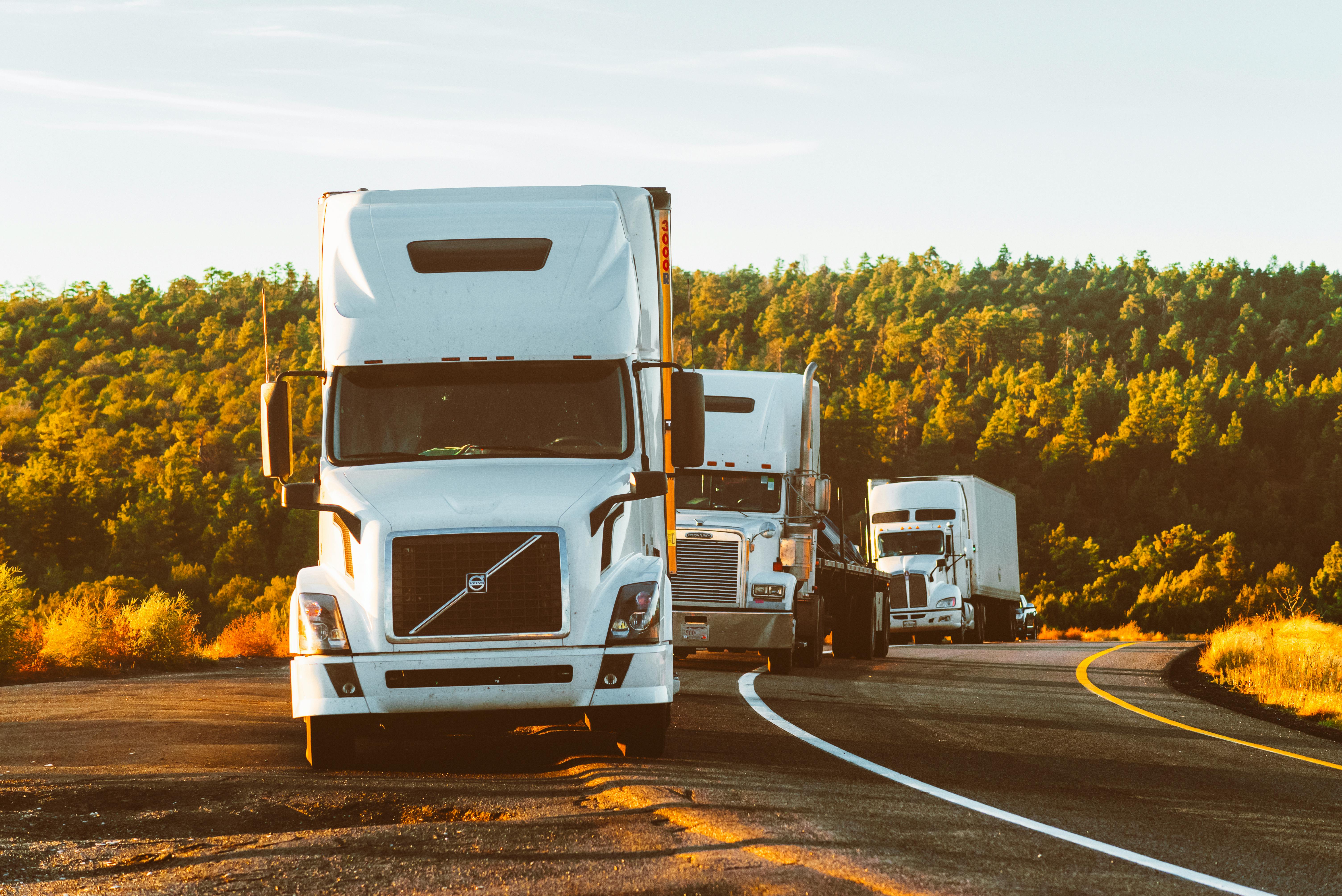 line of semi trucks