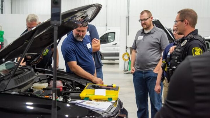 Barry Smith Showing First Responders the Mechanics of an Electric Vehicle